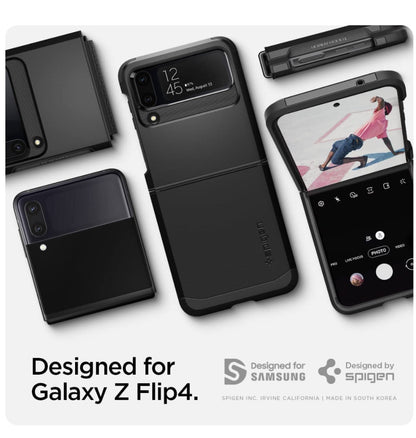 Spigen Samsung Galaxy Z Flip 4 Premium Tough Armor Case Black — front view