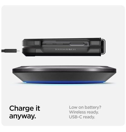 Spigen Samsung Galaxy Z Flip 4 Premium Tough Armor Case Black — in use