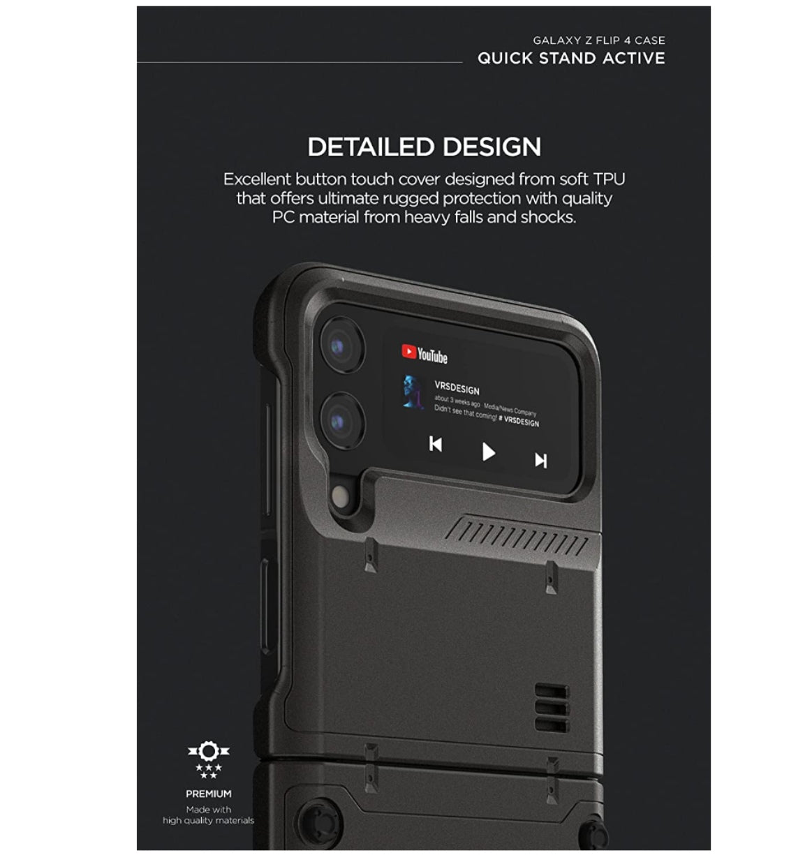 Vrs Samsung Galaxy Z Flip 4 Premium Rugged Hard Drop Robot Vibe Case Black product image 6