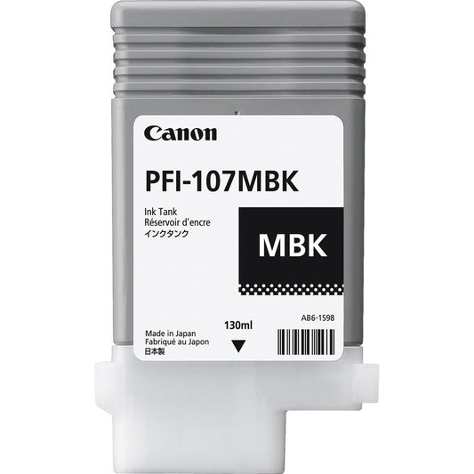 Canon PFI-107MBK 130ml Matte Black Ink Cartridge (6704B001AA) image 1