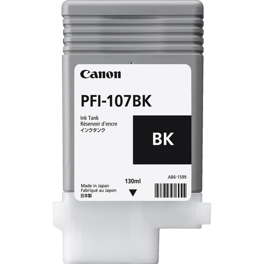 Canon PFI-107BK 130ml Black Ink Cartridge (6705B001AA) image 1