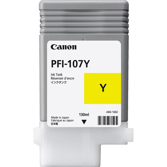 Canon PFI-107Y 130ml Yellow Ink Cartridge (6708B001AA) image 1