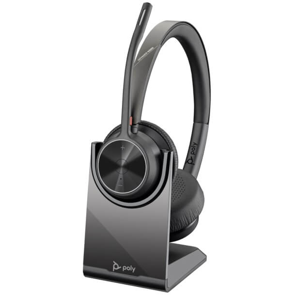 Poly Voyager 4320 USB-C Headset + BT700 Dongle + Charging Stand (77Z31AA) — side view