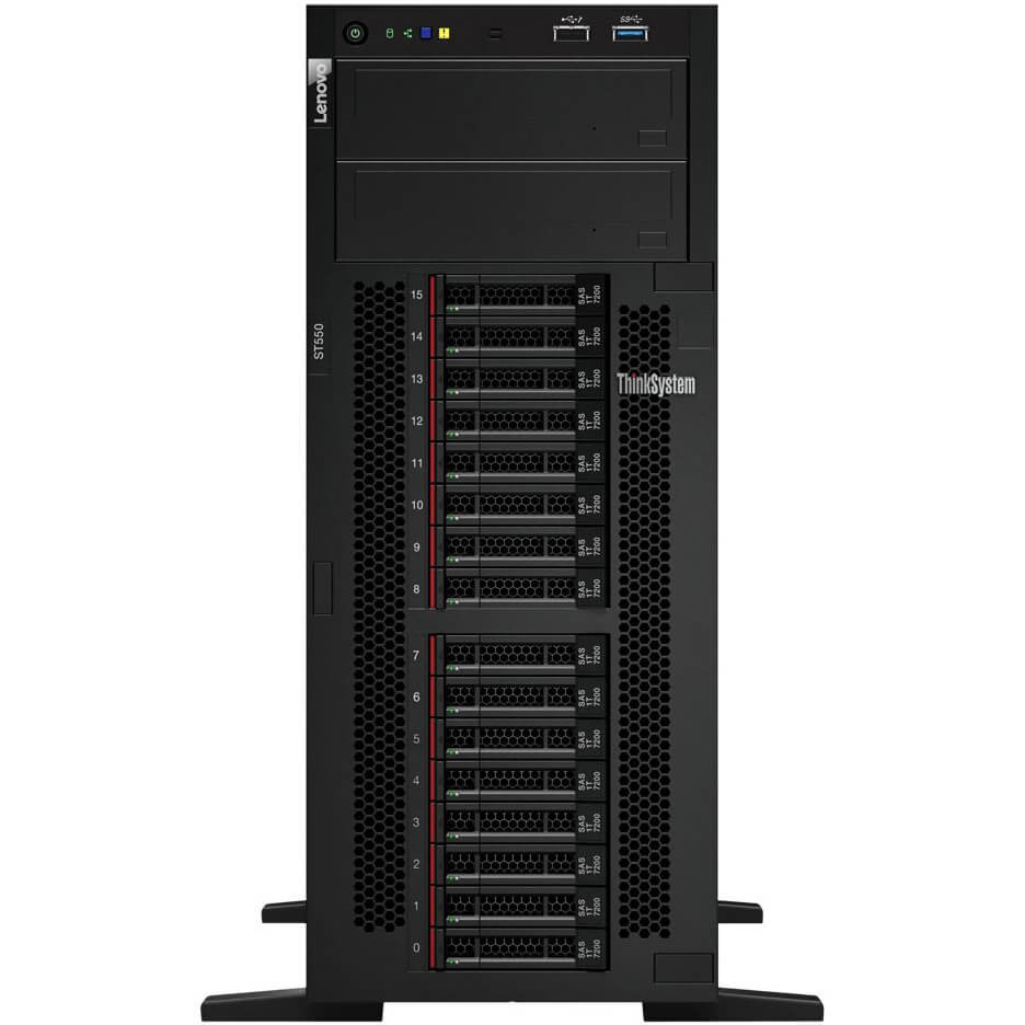 Lenovo ThinkSystem ST550 Tower Server – Xeon Silver 4210R / 16GB RAM / No HDD / No Operating System (7X10A0D4EA) image 1