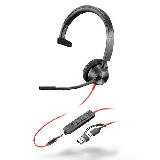 Poly Blackwire 3315 Monaural USB-C Headset +3.5mm Plug +USB-C/A Adapter (8X217AA) image 1