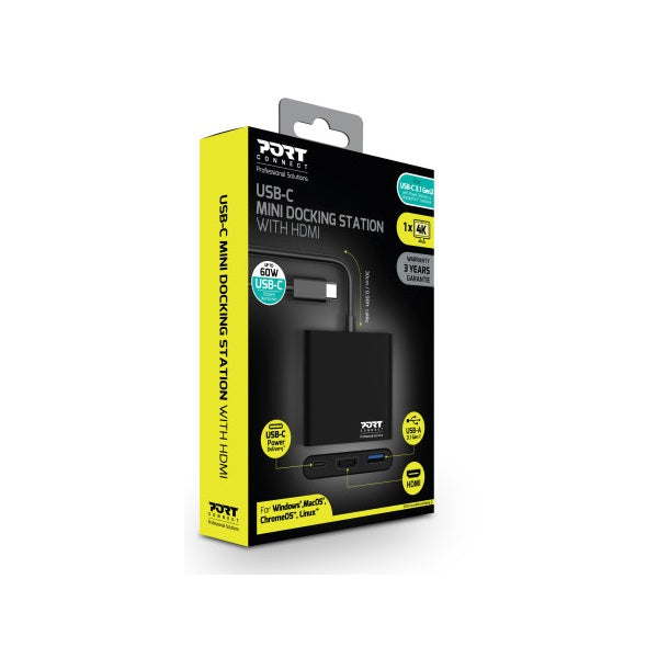 Port Connect 60W USB-C Mini Mobile Docking Station (900140) — side view