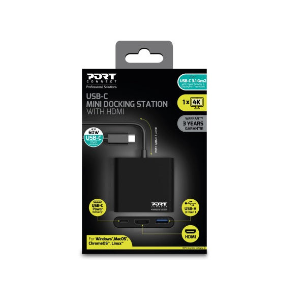 Port Connect 60W USB-C Mini Mobile Docking Station (900140) — in use