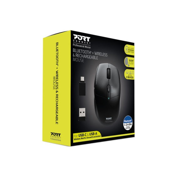 Port Connect Pro 2.4GHz Wireless Bluetooth Rechargeable Mouse – Black (900715) — rear view