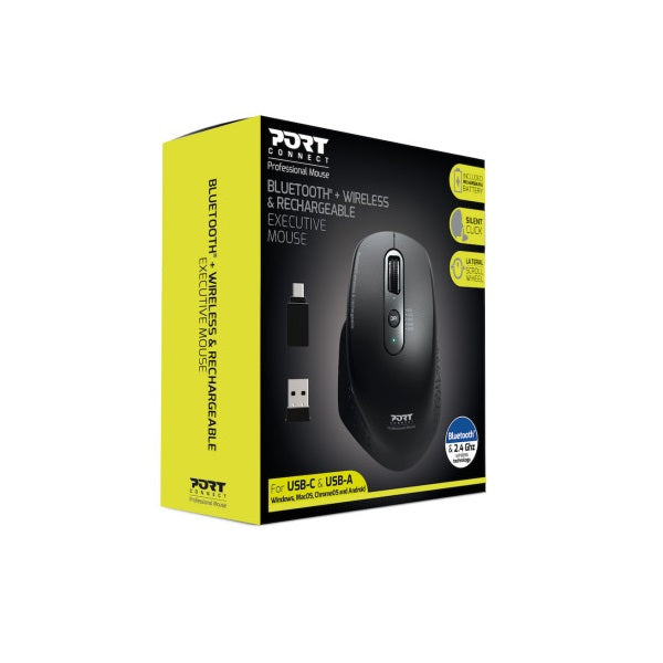 Port Connect Wireless 2.4GHz Bluetooth Rechargeable Executive Mouse (900716) — rear view