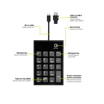 Port Connect Wired USB-C & USB-A Numeric Keypad (900801) — front view