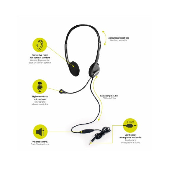 Port Connect 3.5mm Wired Stereo Headset with Microphone (901603) — rear view