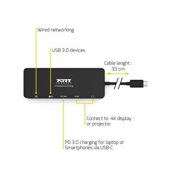 Port Connect 4K USB-C 85W Mobile Docking Station (901909) — detail view