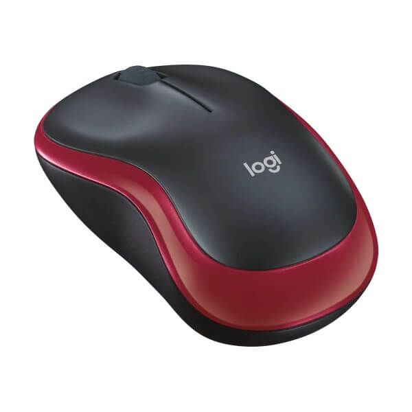 Logitech M185 Wireless Mouse – Red (910-002237) — in use