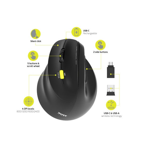 Port Connect Wireless Rechargeable ERGO Left-Handed Mouse (910008) — detail view