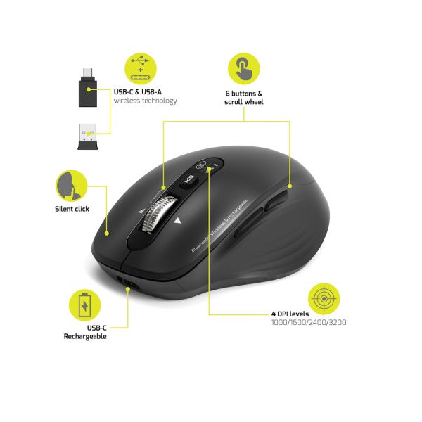 Port Connect Business Wireless Rechargeable Mouse (910202) — side view