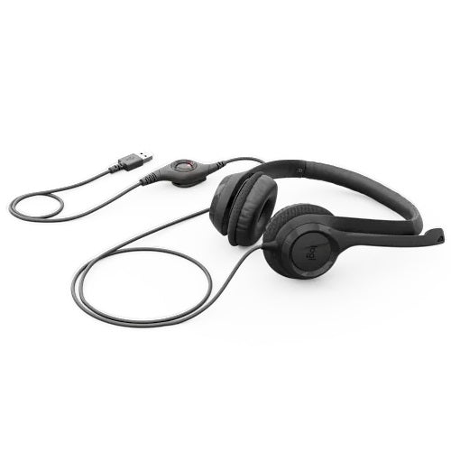 Logitech H390 USB-C Computer Headset – Black (981-001576) — front view