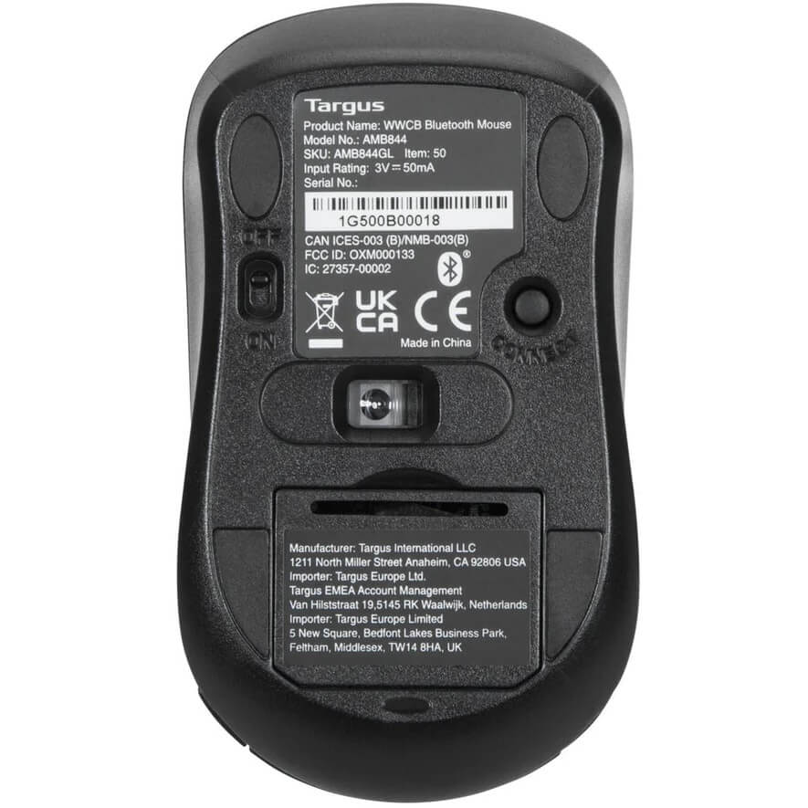 Targus Bluetooth Antimicrobial Mouse – Black (AMB844GL) — rear view