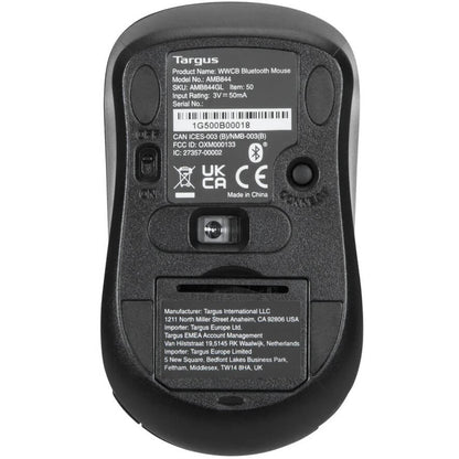 Targus Bluetooth Antimicrobial Mouse – Black (AMB844GL) — rear view