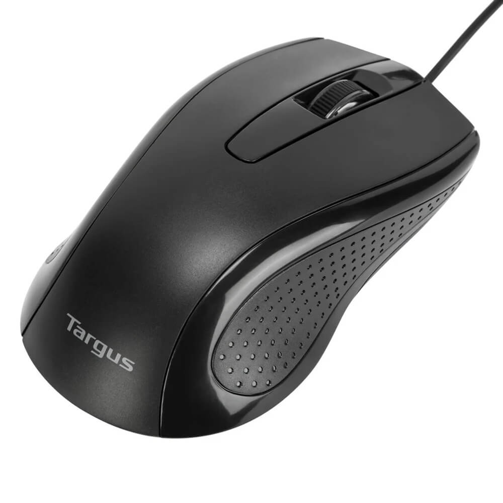 Targus Optical Antimicrobial Wired Mouse – Black (AMU81AMGL) — front view