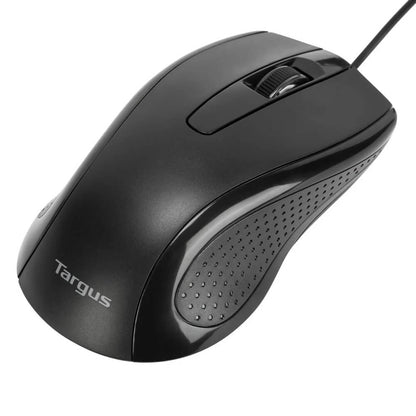 Targus Optical Antimicrobial Wired Mouse – Black (AMU81AMGL) — front view