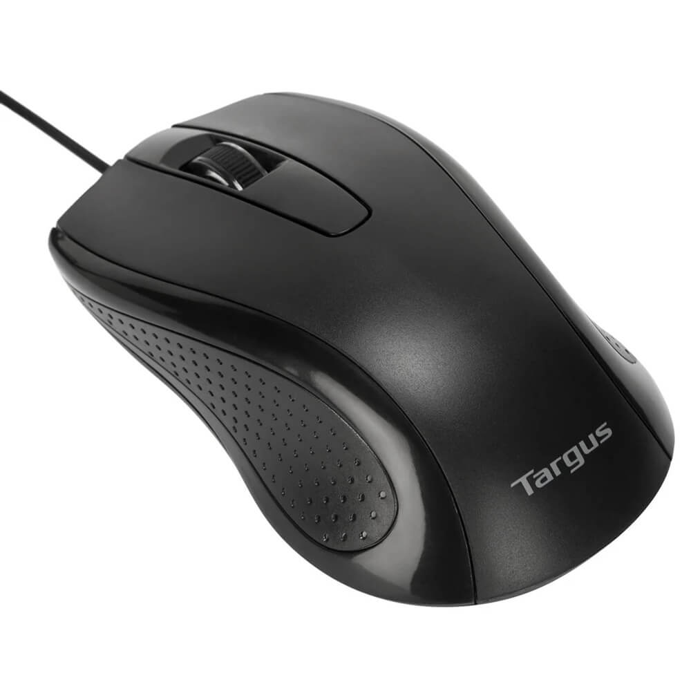 Targus Optical Antimicrobial Wired Mouse – Black (AMU81AMGL) — side view