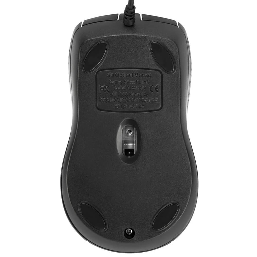 Targus Optical Antimicrobial Wired Mouse – Black (AMU81AMGL) — rear view