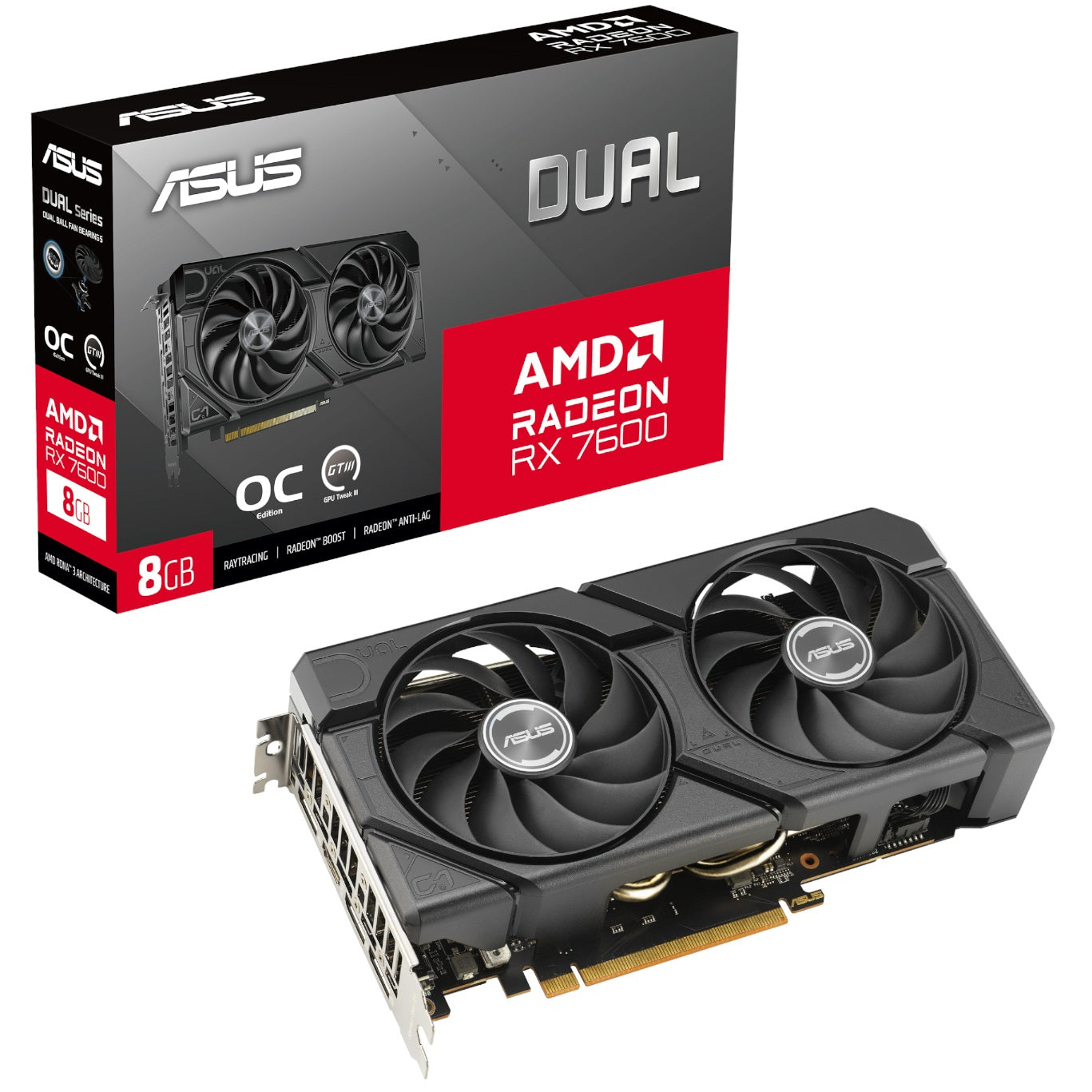 ASUS Dual Radeon RX 7600 EVO OC Edition 8GB GDDR6 Graphics Card (90YV0LD0-M0NA00) image 1
