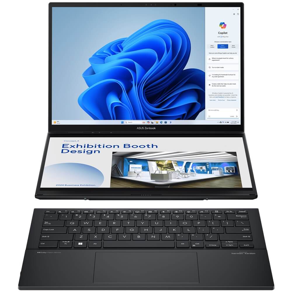 ASUS Zenbook Duo UX8406 OLED Dual Screen Notebook PC – Core Ultra 9 285H / Dual 14″ 3K OLED Touch / 32GB RAM / 2TB SSD / Win 11 Pro / Inkwell Grey (UX8406CA-OU93220G0X) image 1
