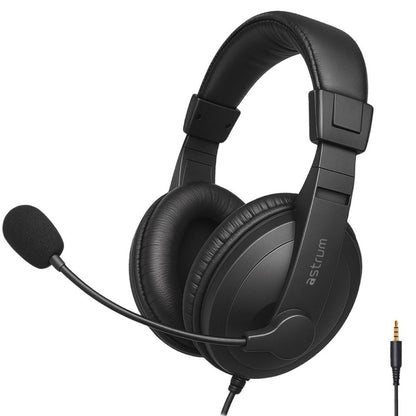 Astrum HS220 Over-Ear Wired Stereo Headset with Rotating Mic – Black (A12022-B)