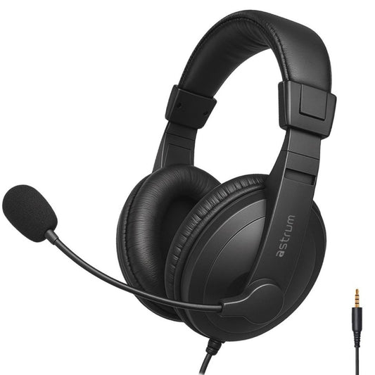 Astrum HS220 Over-Ear Wired Stereo Headset with Rotating Mic – Black (A12022-B) image 1