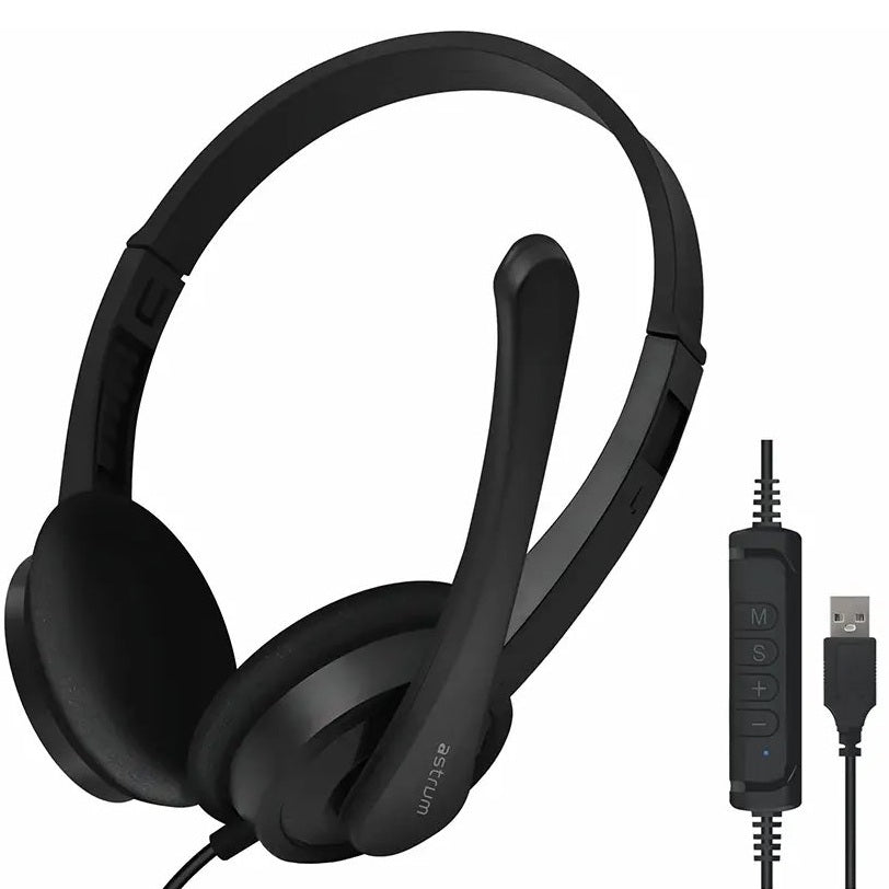 Astrum HU640 On-Ear Wired USB Headset with Rotating Mic (A12064-B) — rear view