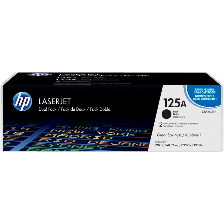 Genuine HP 125A Black Dual Pack LaserJet Toner Cartridges (CB540AD) image 1