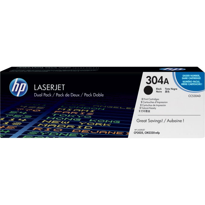 Genuine HP 304A Black LaserJet Toner Cartridge Dual Pack (CC530AD) image 1