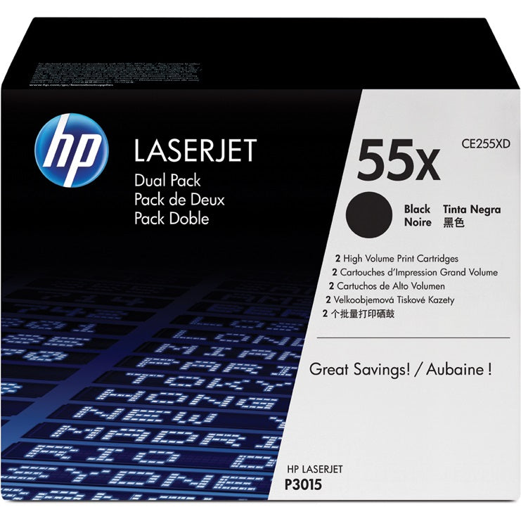 Genuine HP 55X Black Dual Pack LaserJet Toner Cartridges (CE255XD) image 1