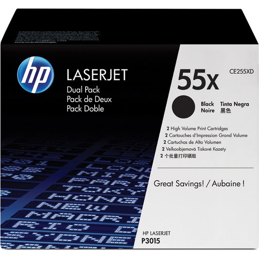 Genuine HP 55X Black Dual Pack LaserJet Toner Cartridges (CE255XD) image 1