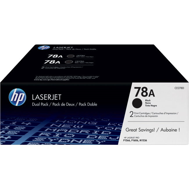 Genuine HP 78A Black Dual Pack LaserJet Toner Cartridges (CE278AD) image 1