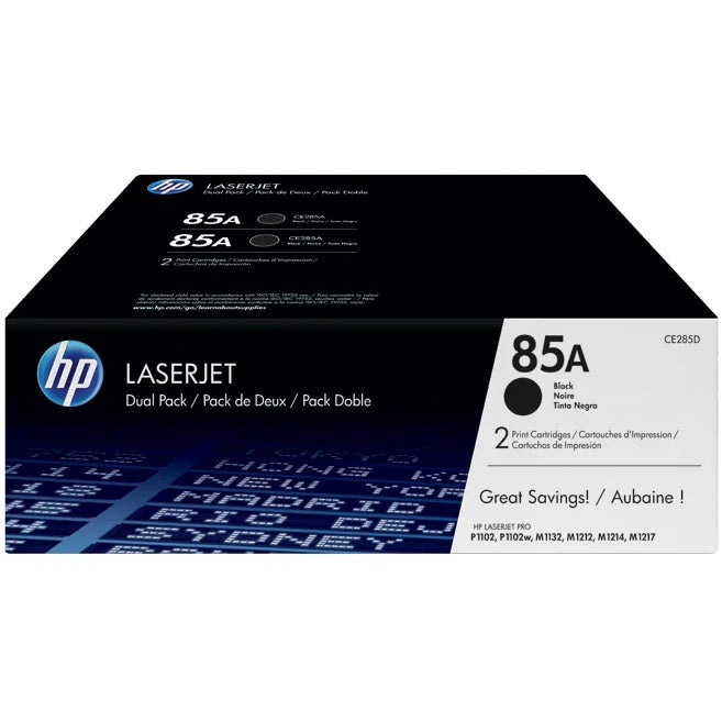 Genuine HP 85A Black Dual Pack LaserJet Toner Cartridges (CE285AF) image 1