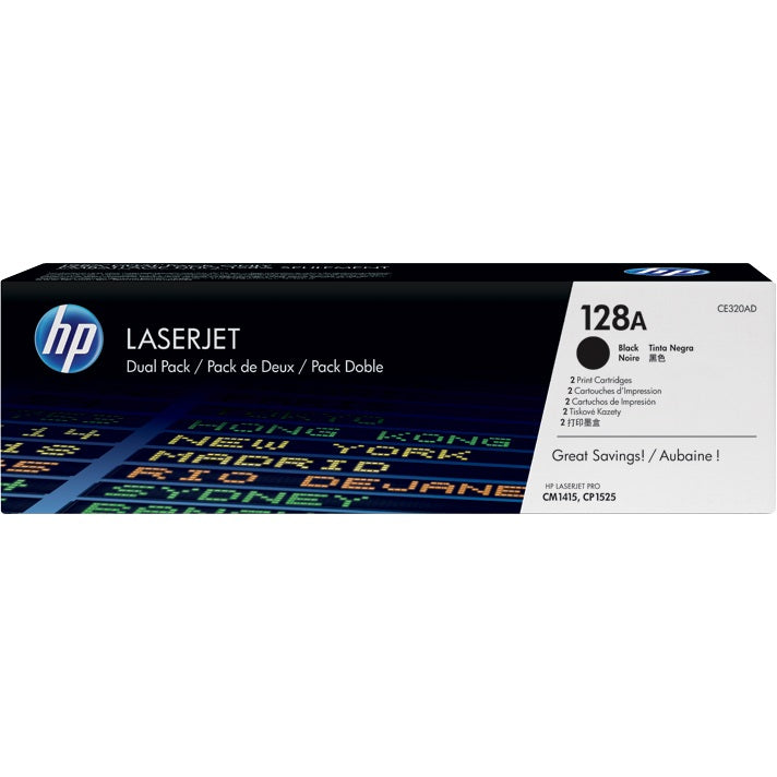 Genuine HP 128A Black Dual Pack LaserJet Toner Cartridges (CE320AD) image 1