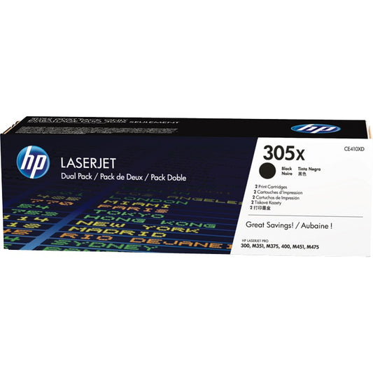 Genuine HP 305X Dual Pack High Yield Black LaserJet Toner Cartridges (CE410XD) image 1