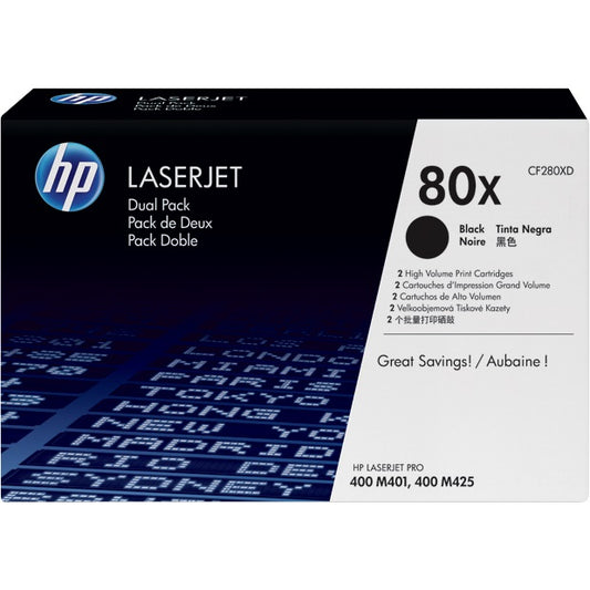Genuine HP 80X Dual Pack High Yield Black LaserJet Toner Cartridges (CF280XD) image 1