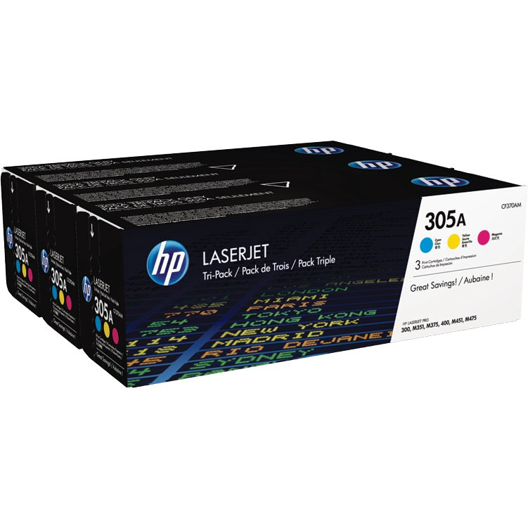 Genuine HP 305A Tri-pack Cyan/Magenta/Yellow LaserJet Toner Cartridges (CF370AM) image 1