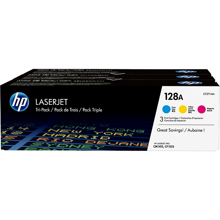 Genuine HP 128A Tri-pack Cyan/Magenta/Yellow LaserJet Toner Cartridges (CF371AM) image 1