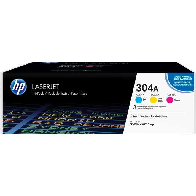 Genuine HP 304A Tri-pack Cyan/Magenta/Yellow LaserJet Toner Cartridges (CF372AM) image 1