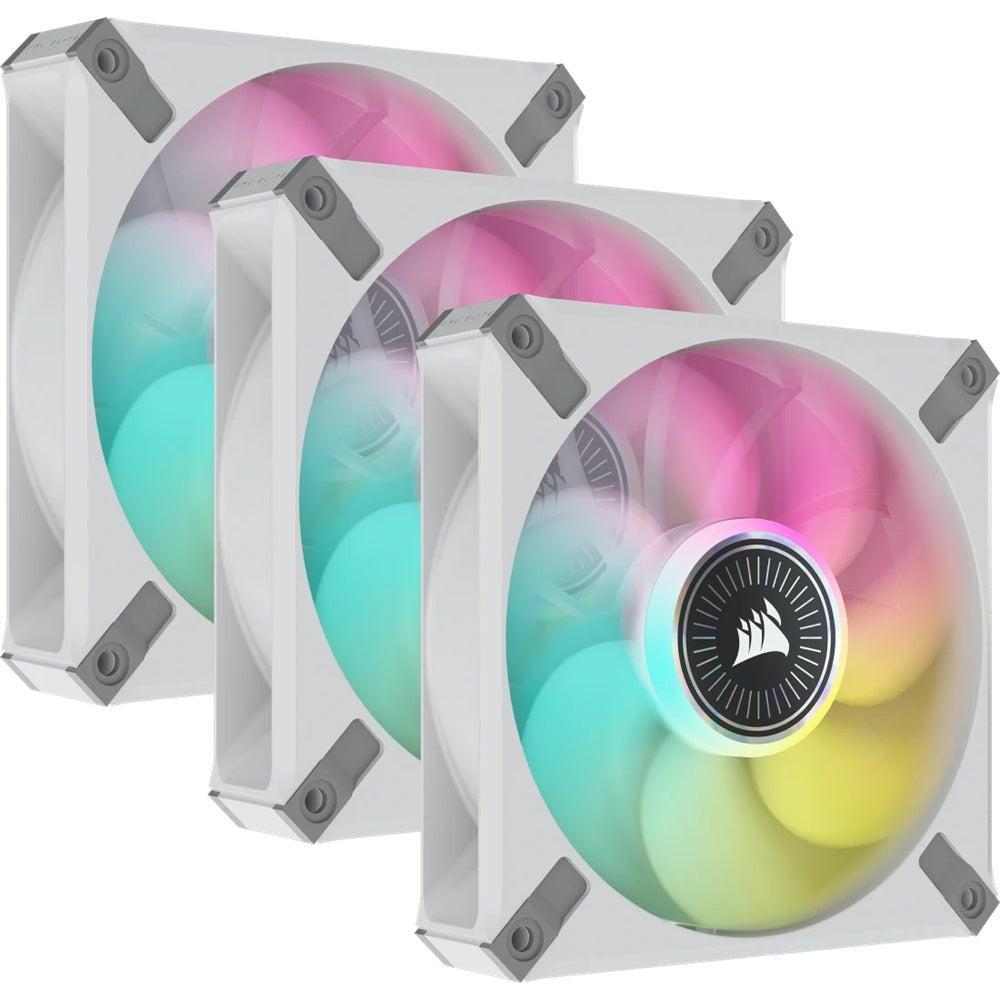 Corsair iCUE ML120 RGB ELITE Premium 120mm PWM Magnetic Levitation Fan Triple Fan Kit with iCUE Lighting Node CORE – White (CO-9050117-WW) image 1