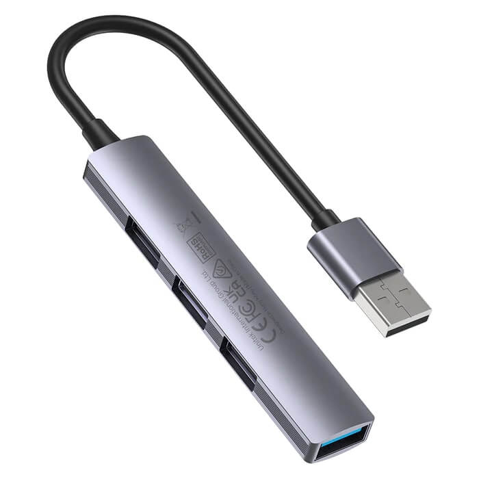 Unitek 4-in-1 USB-A Space Grey Hub (H1208A) — side view