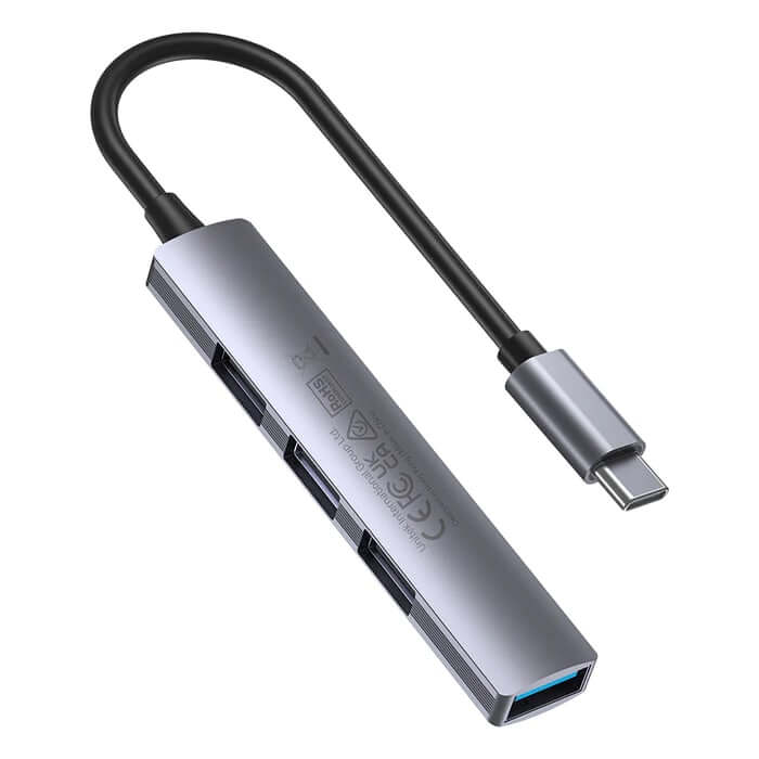 Unitek 4-in-1 USB-C Space Grey Hub (H1208B) — side view