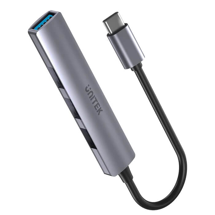 Unitek 4-in-1 USB-C Space Grey Hub (H1208B) — rear view