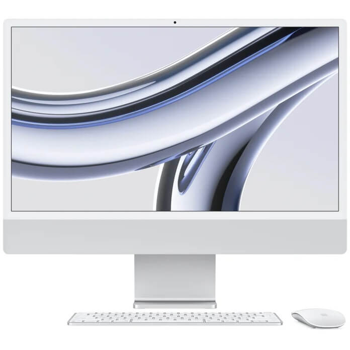 Apple iMac Desktop PC – Apple M3 Chip / 24″ 4.5K Retina / 8GB RAM / 256GB SSD / macOS / Silver (MQR93SO/A) image 1