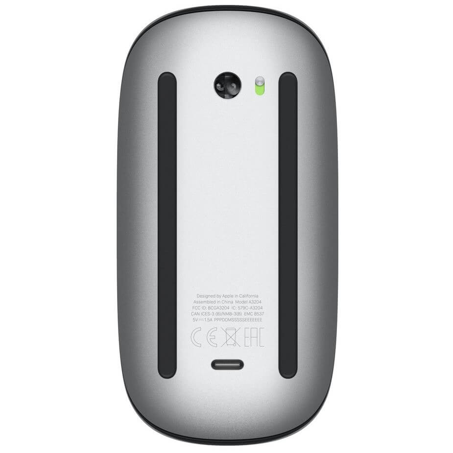 Apple Magic Mouse (USB‑C) with Multi-Touch Surface – Black (MXK63Z/A) — rear view