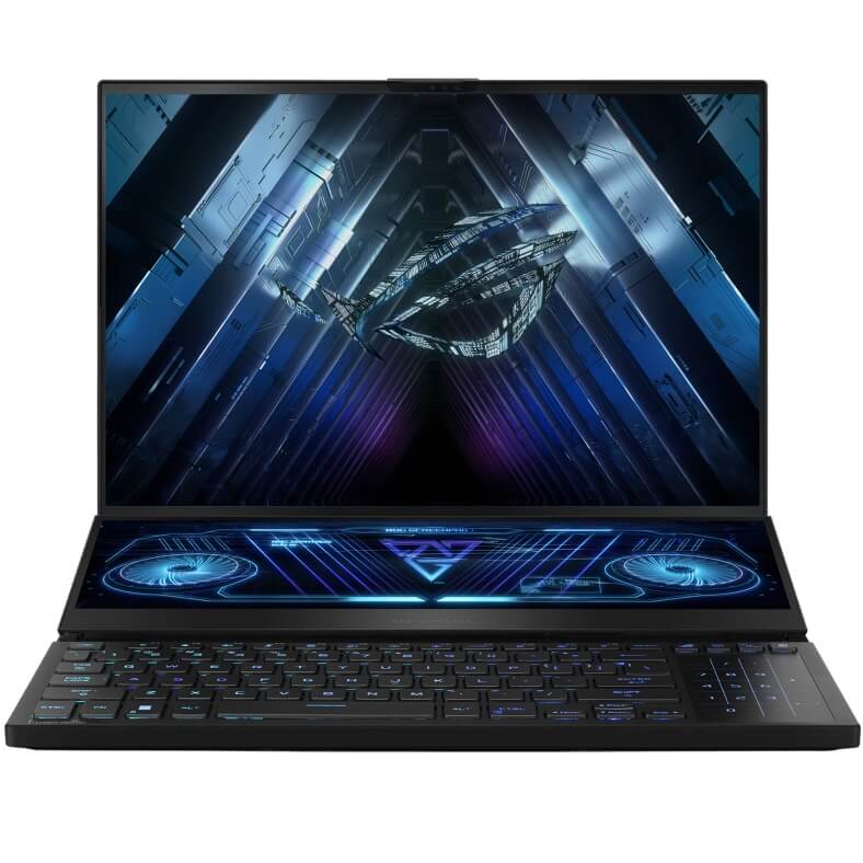 ASUS ROG Zephyrus Duo GX650 Gaming Notebook PC – Ryzen 9 7945HX / 16″ QHD+ 240Hz + 14″ 4K Touch / 32GB RAM / 1TB SSD / NVIDIA RTX 4080 12GB / Win 11 Home / Black (GX650PZ-93210B0W) image 1